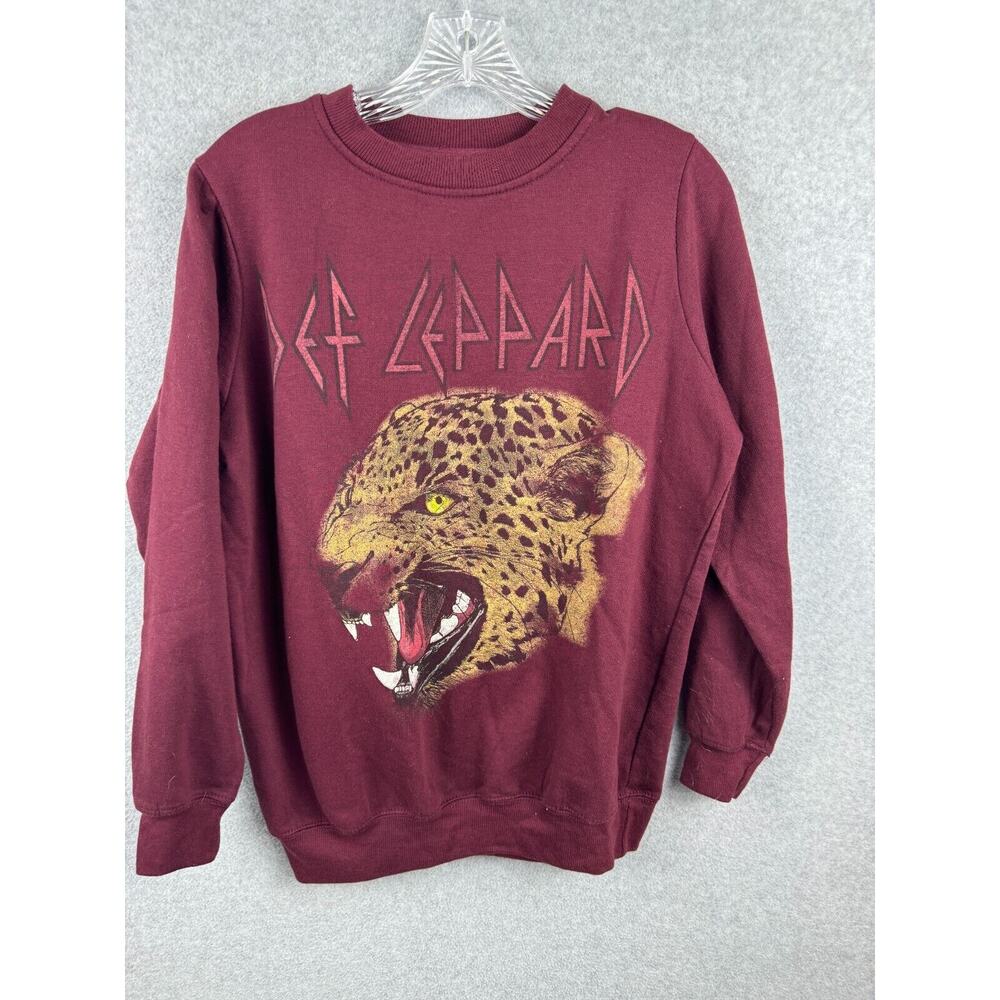 Def Leppard Sweatshirt Women's S Red Long Sleeve Pullover Rock Music Shirt